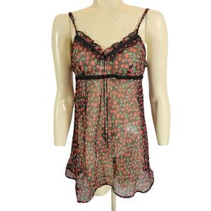 Jolie Intimates Size Large Black Red Cherry Lace Nightwear Camisole